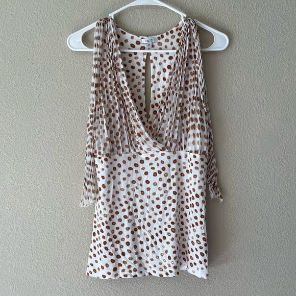 Cache Tops - Y2K Cache Polka Dot Tank with Pleated Tie Front
